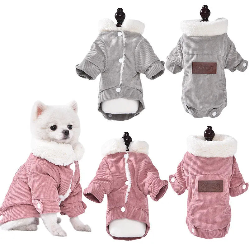 Dog wearing grey lambswool vest with fleece lining for autumn and winter warmth