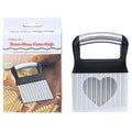 Stainless steel potato wave knife for cutting crinkle chips, shown in black on a kitchen surface.