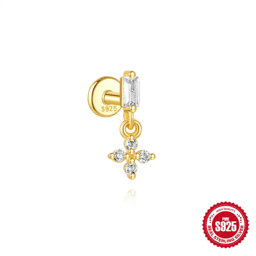 S925 sterling silver water drop earrings with a flat spiral geometric design in a gold tone.