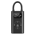 Black M09X digital portable tyre inflator with display, USB port, and 16 cm tube on a grey background.