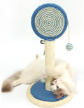 Cat scratching post with natural sisal rope surface and hanging ball toy on heavy-duty stable base