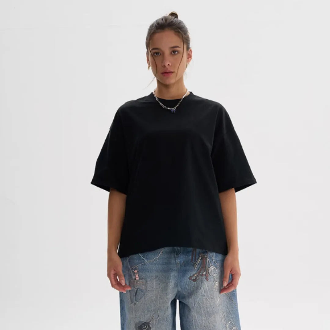 Pure cotton loose fit t-shirt in apricot colour with short sleeves