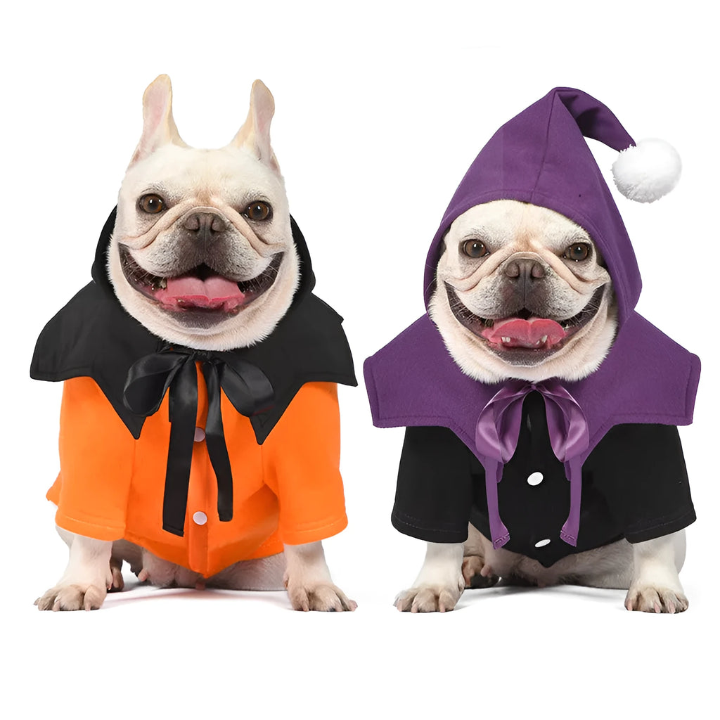 Halloween pumpkin two-piece dog costume sweater and shawl set in black and orange