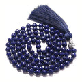 Long geometric agate tassel necklace with mixed gemstone beads including lapis lazuli and turquoise
