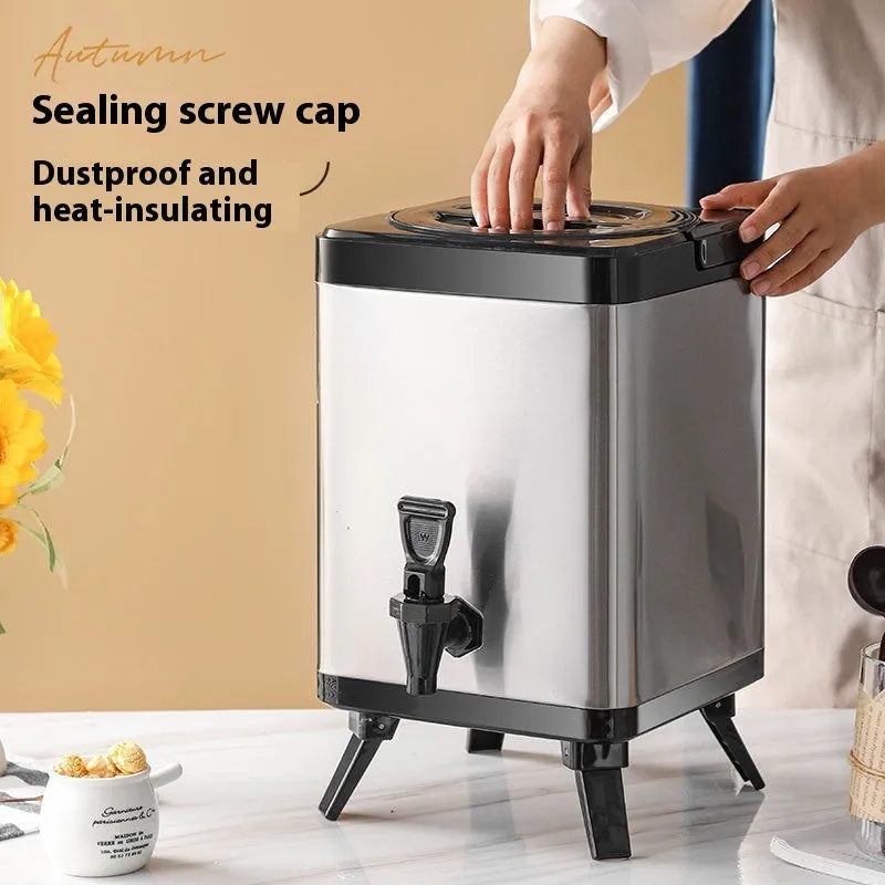 Silver stainless steel milk tea bucket with 8 litre capacity for commercial beverage service