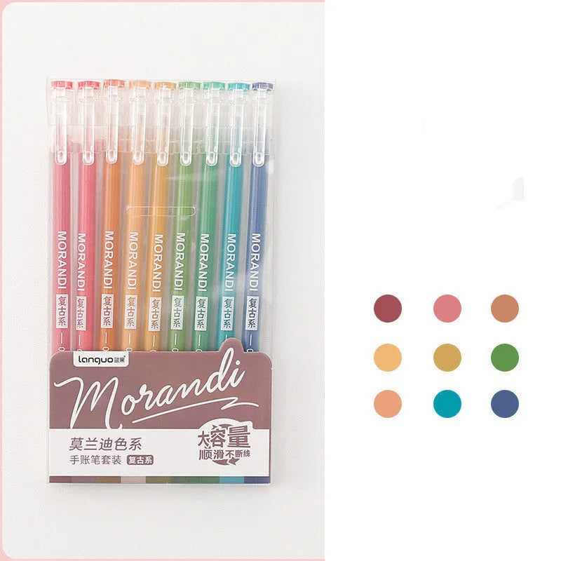 Set of nine retro-style gel pens with 0.5mm needle tips in assorted cute colours