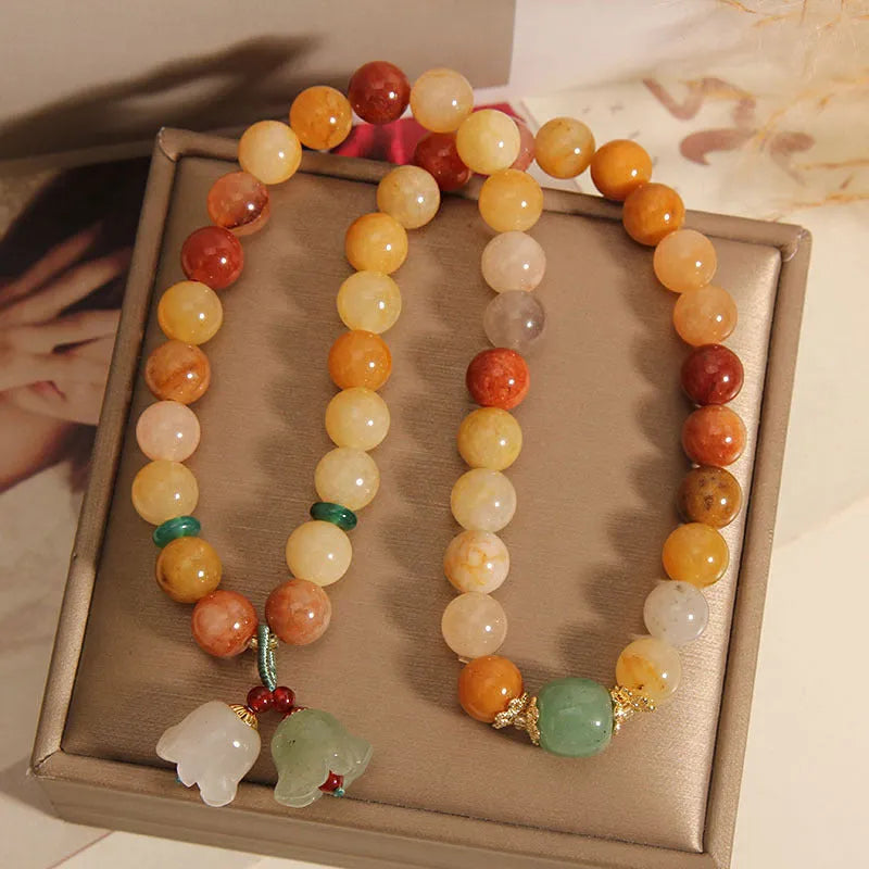 Natural jinsi jade multi-layer women's bracelet with orchid pendant on adjustable beaded design