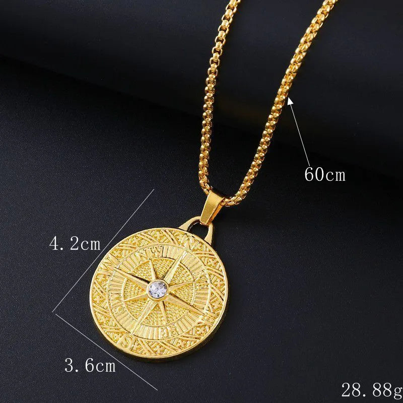Geometric gold-tone alloy pendant necklace for women with an inlaid zircon stone.