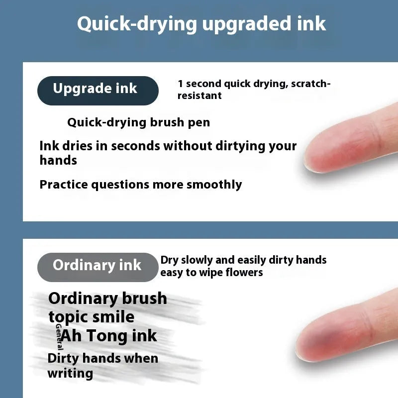 Pack of 10 quick-drying ballpoint pen refills in black, blue, red, and ink blue colours.