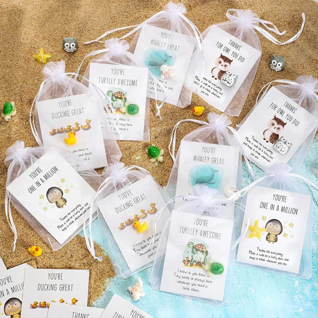 A set of solid resin inspirational greeting cards with pun designs, shown in various pack size options.