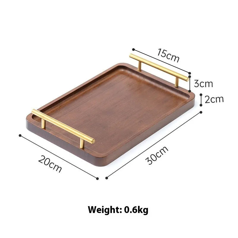 Square bamboo serving tray with brown handle for barbecue restaurants