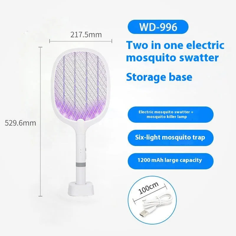 Handheld rechargeable electric mosquito swatter bug zapper in 959 and 996 colour options.