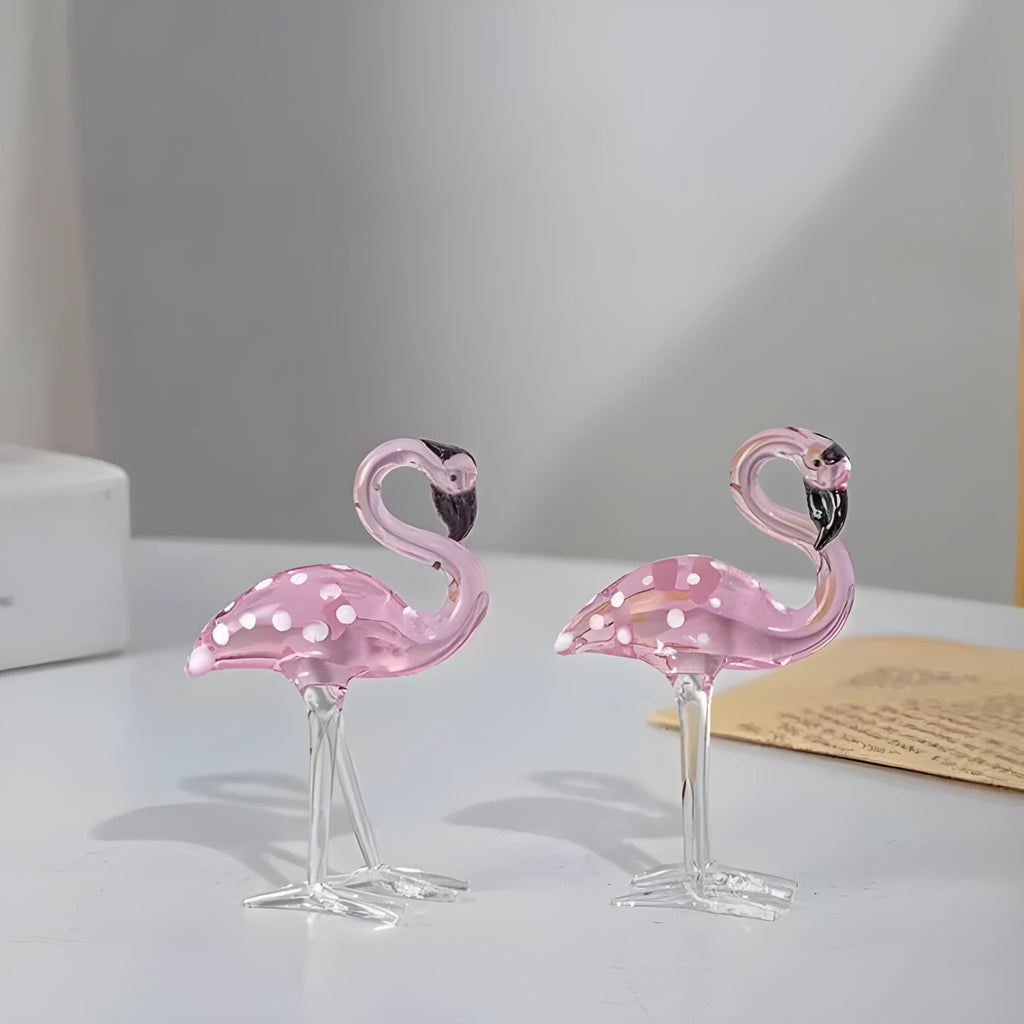 Pink crystal flamingo decorative ornament on tabletop with modern simplicity style