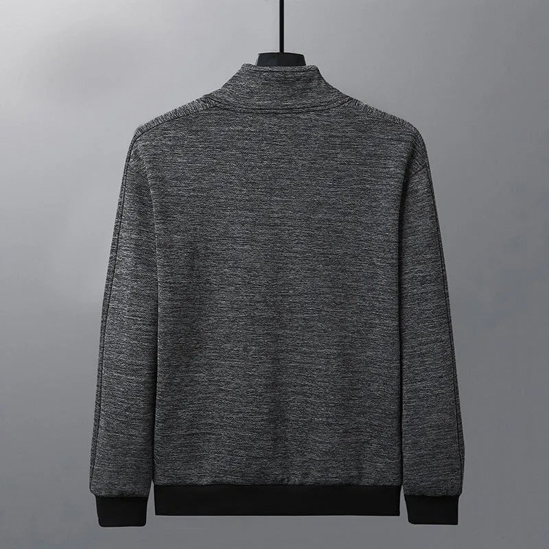 Men's black athletic fit casual jacket with a stand-up collar and front zip.