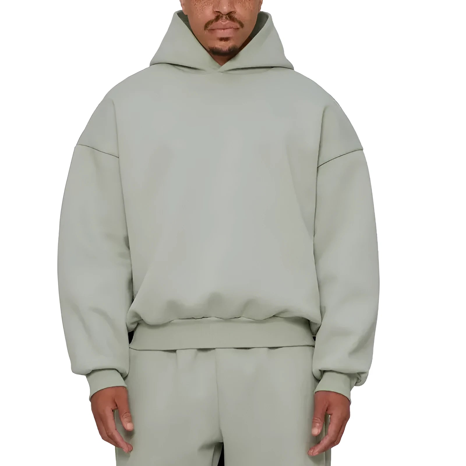 Men's solid colour fleece-lined hoodie sweater with wool lining, shown in black, blue, gray, and red.