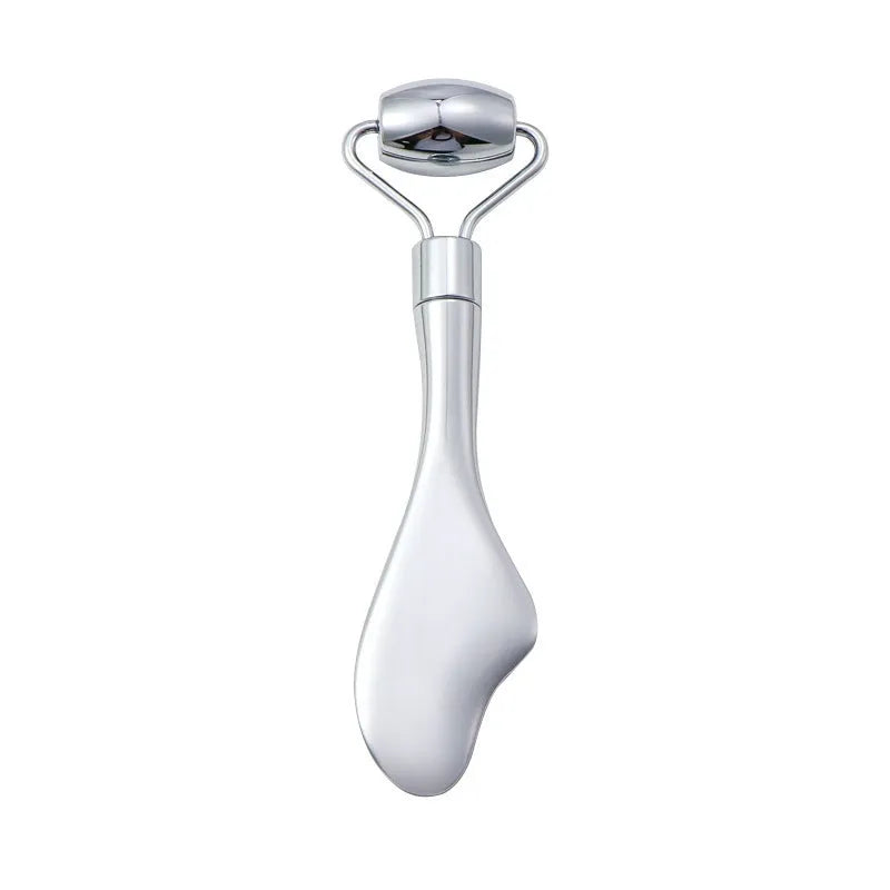 Stainless steel facial massage roller and scraping board set with heart-shaped eye tool