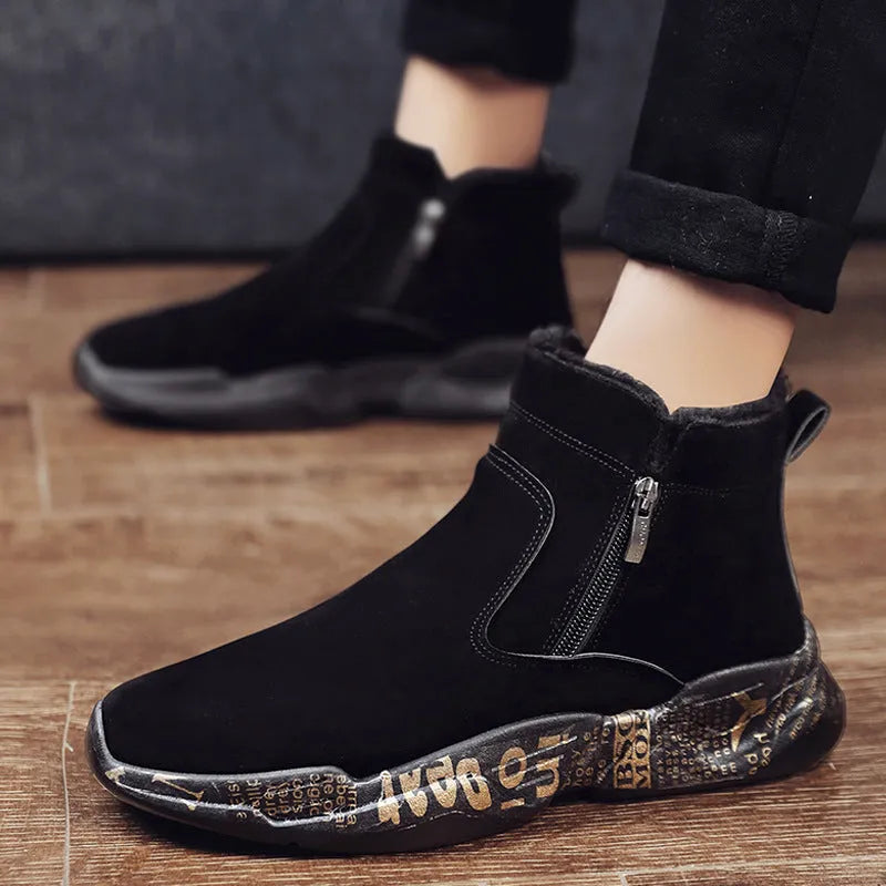 Men's high-top snow boots in 2280 black and white with suede upper and lace-up closure
