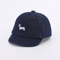 Babies denim baseball cap with puppy print in light blue, dome crown, 48cm size