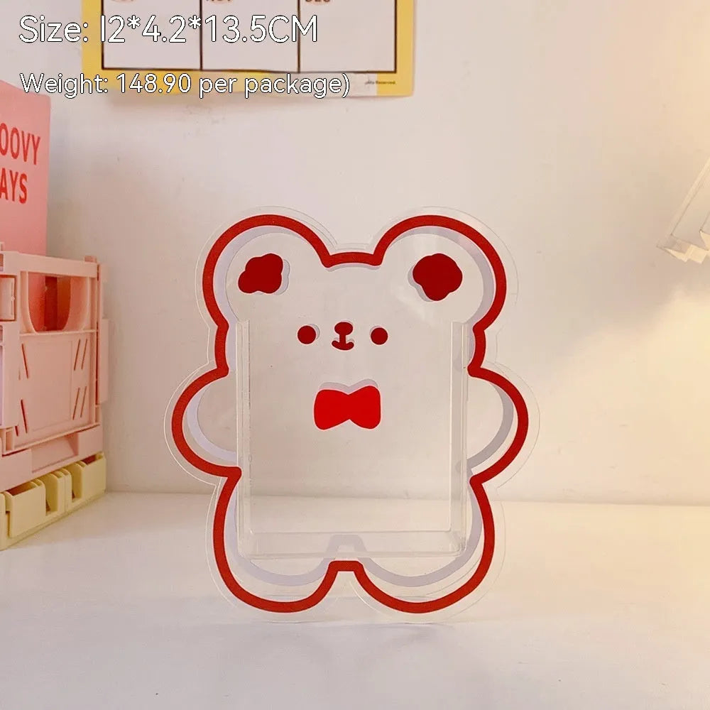 Clear square acrylic storage box with colourful graphic design for desk organisation