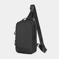 Casual black waterproof TPU chest pack with shoulder strap and soft handle in a street style.