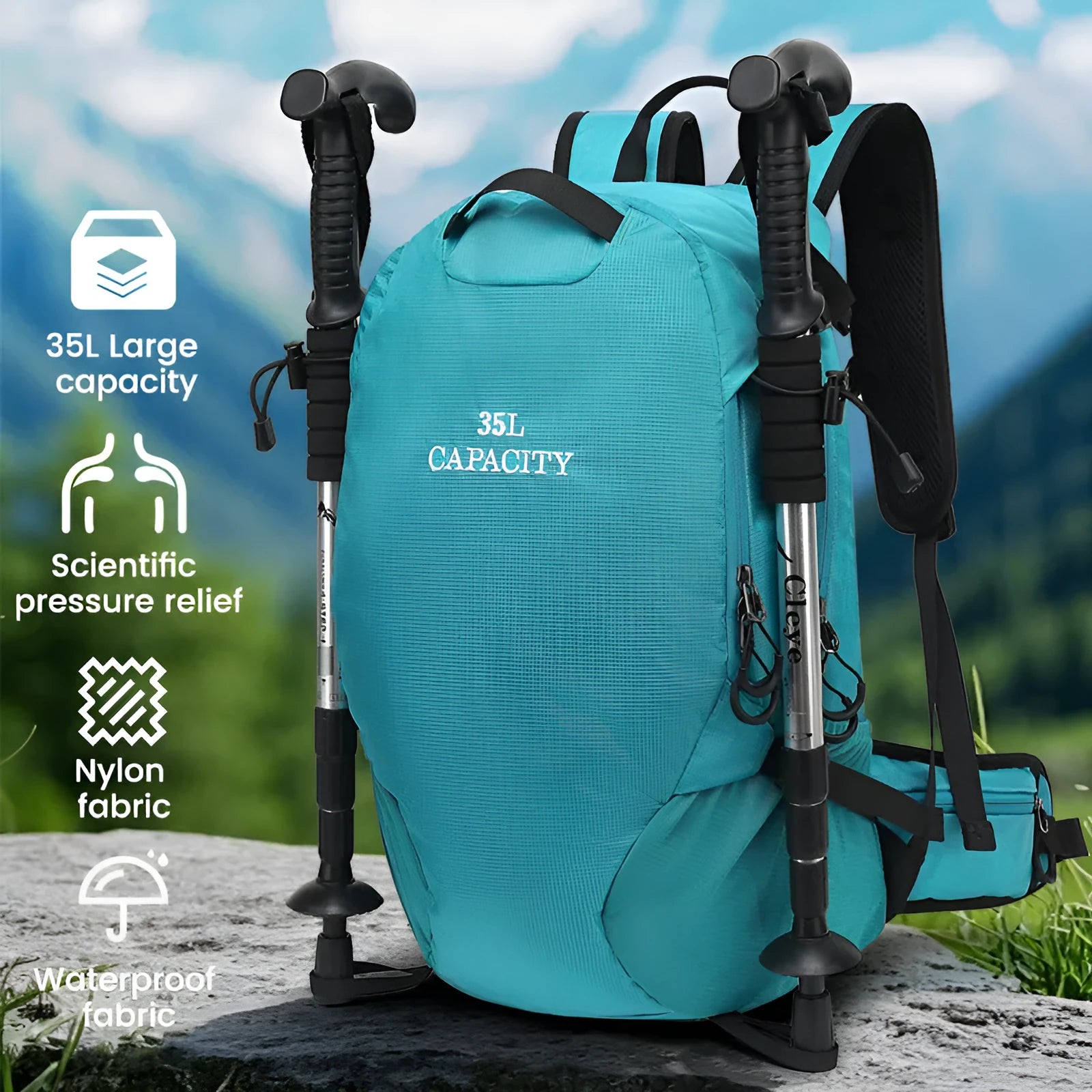 Outdoor multifunctional waterproof hiking backpack in black with Oxford cloth and folding design
