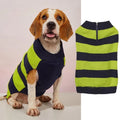 Grey acrylic dog sweater with horizontal blue zipper and button pocket for small medium dogs