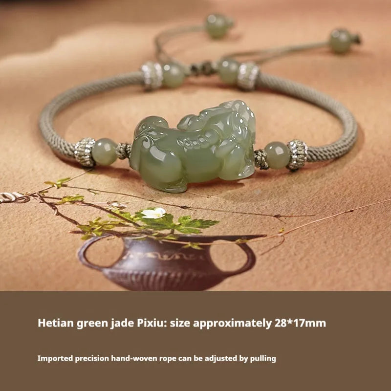 Hetian jade bracelet with braided rope closure in traditional Chinese style
