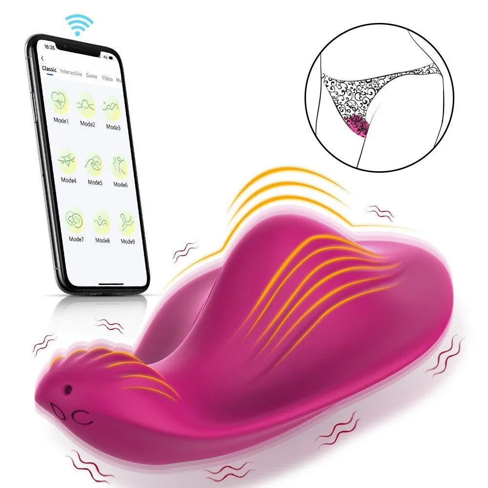 Rose red silicone wearable female massager with smartphone APP control and USB charging
