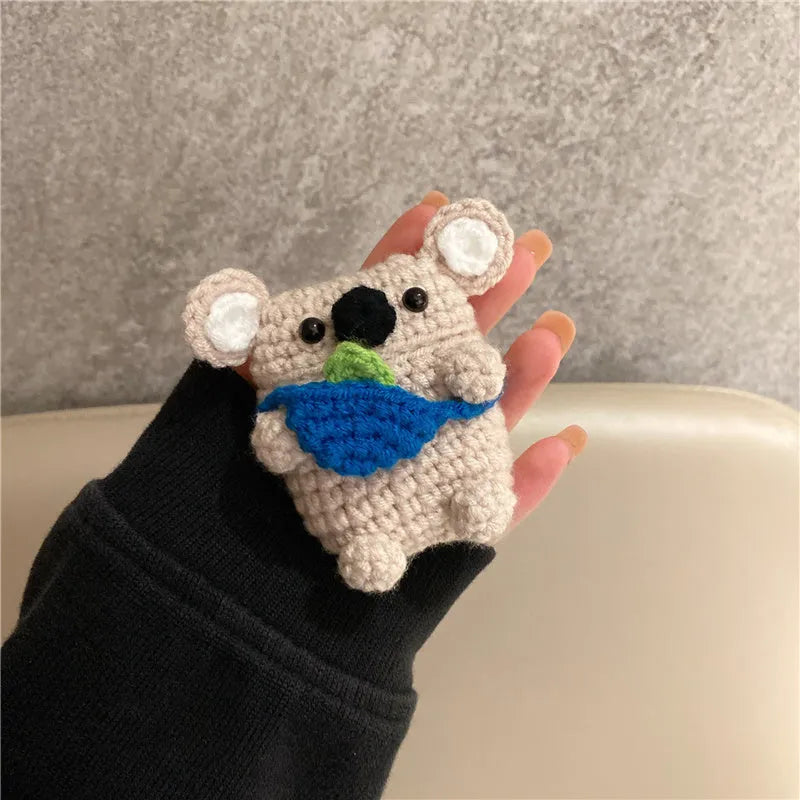 Handmade knitted koala bear backpack cover for AirPods protective case