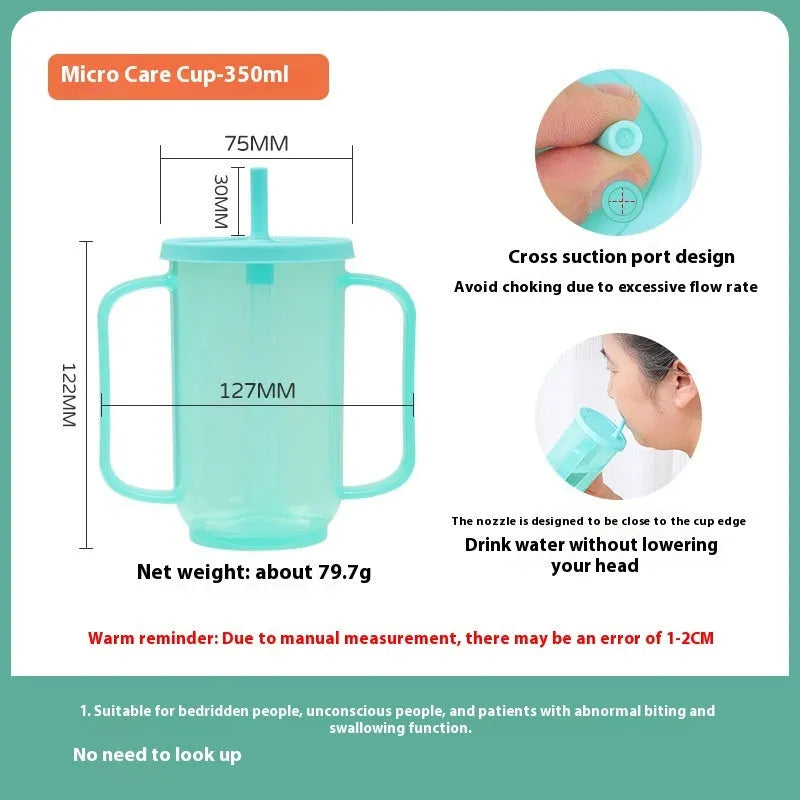 Oblique anti-choke drinking cup with handle and lid for bed use by elderly or pregnant women