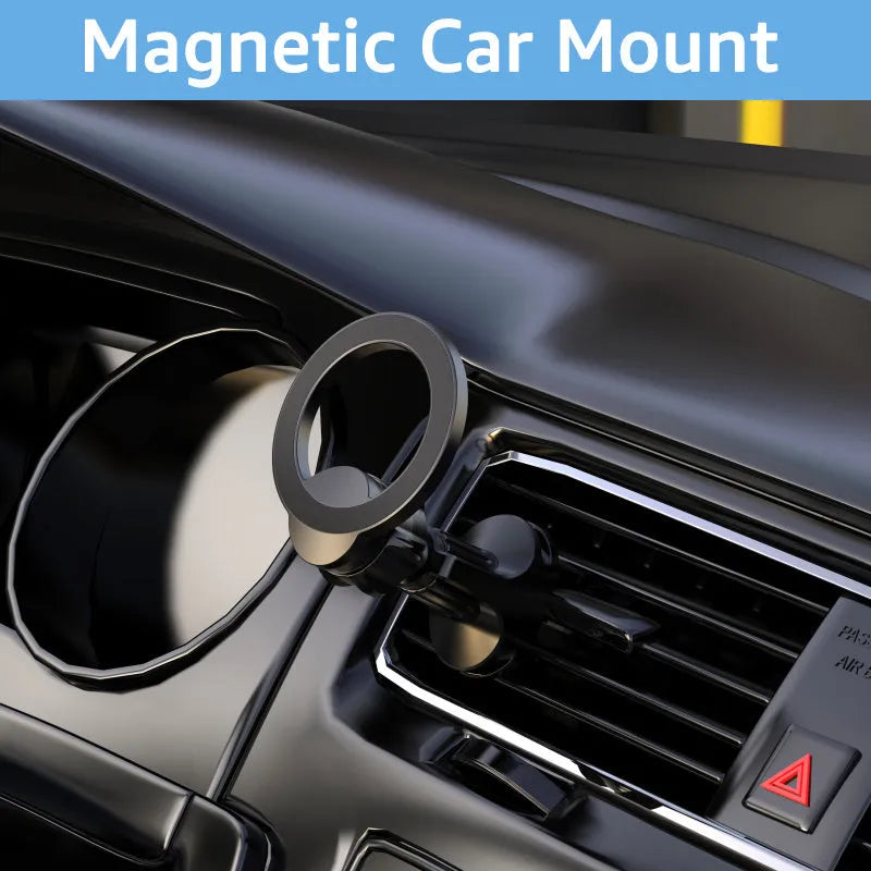 Black magnetic car air vent phone holder with O-ring design for mobile devices up to 6.8 inches