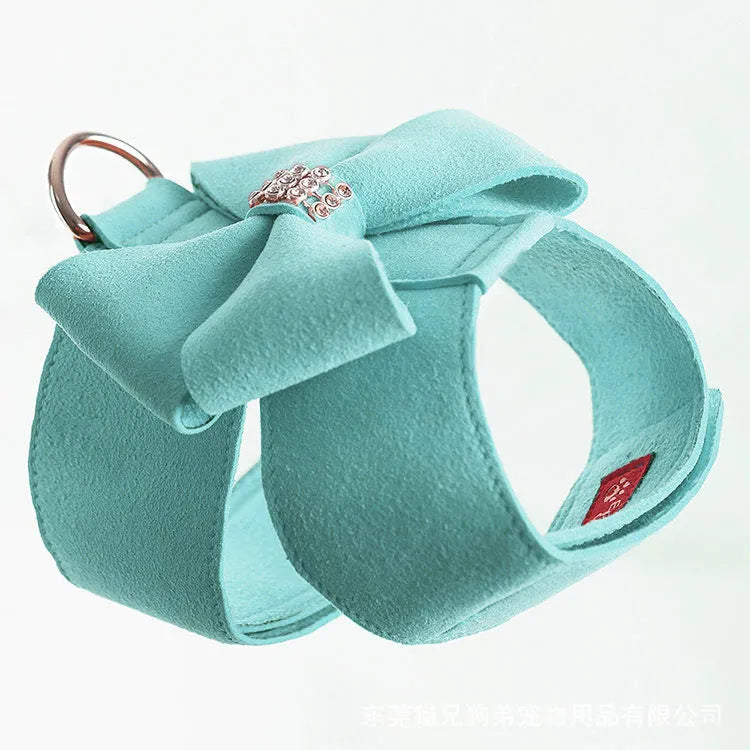 Cute fashion bowknot puppy chest strap harness in microfiber available in pink blue orange colours