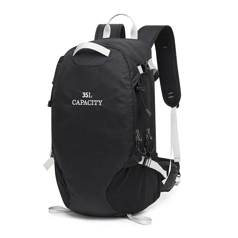Outdoor multifunctional waterproof hiking backpack in black with Oxford cloth and folding design