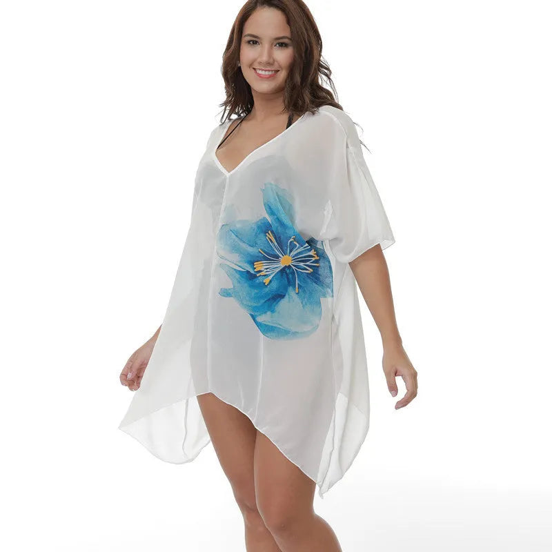 White plus size loose beach blouse cover-up for women