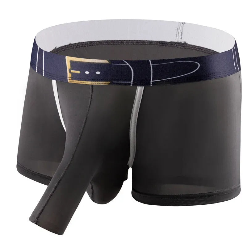 Men's ice silk boxer shorts in solid colours showing mid-rise waistband