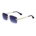 Fashion rimless sunglasses for men UV400 PC lens golden tea wood grain bag pollen tablet
