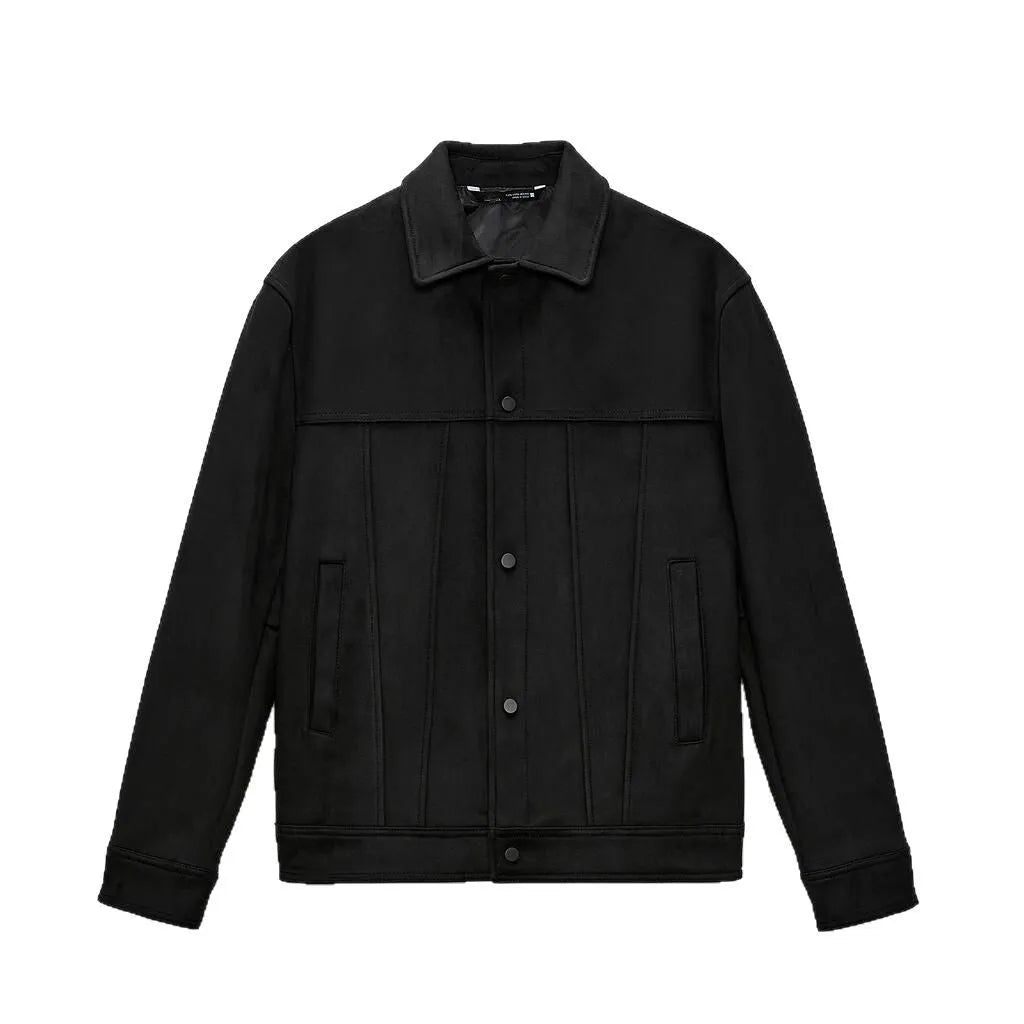 Men's black hooded jacket with suede collar in cotton-blend fabric for spring leisure wear
