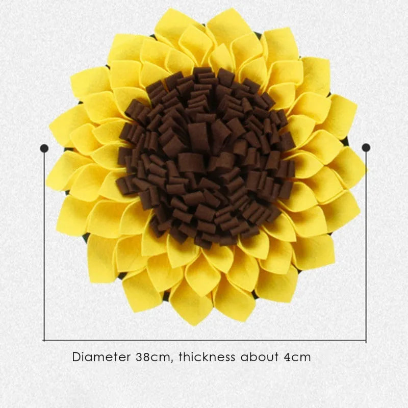 Yellow sunflower-patterned dog snuffle mat for slow feeding and nosework training