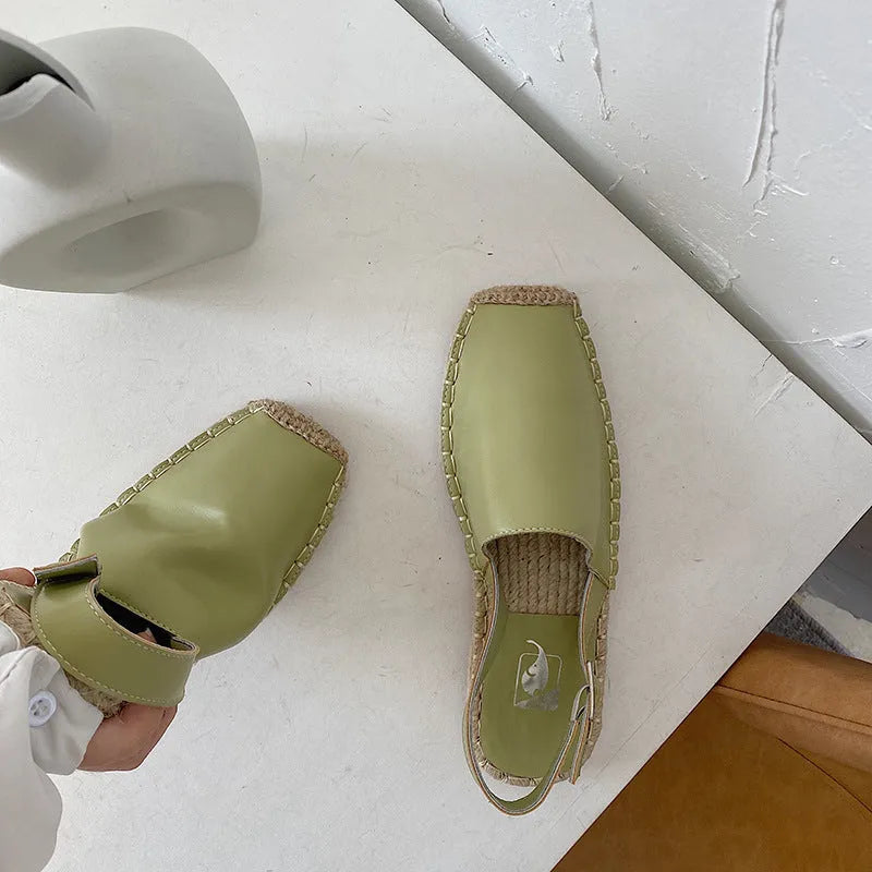 Women's beige canvas flat sandals with a retro fisherman design and superfine fibre lining.