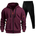 Men's zip-up hoodie set with multiple pockets and wool lining in camel colour