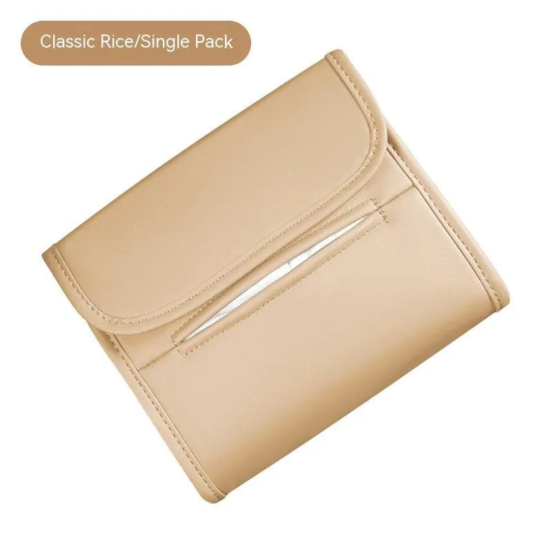 Leather car tissue box holder with elastic bands for installation on vehicle sun visors