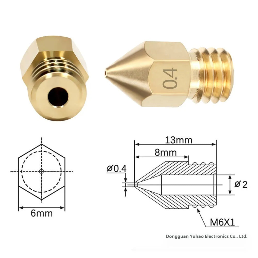 MK8 brass nozzle and stainless steel cleaning pin for 3D printer maintenance