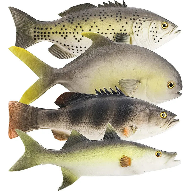 PU simulated fish ocean animal model toys showing yellow-fin tuna, yellow fin tuna, and small tuna realistic replicas
