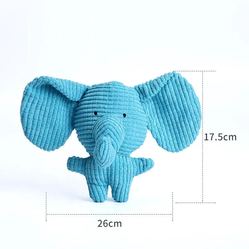 Cute animal shaped plush dog chew toy with squeaker in multiple colour options
