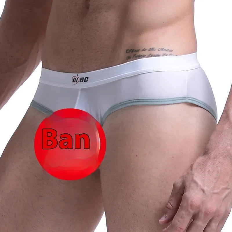 Men's ice silk bazooka briefs in multiple colours showing quick-drying fabric and bullet separation design