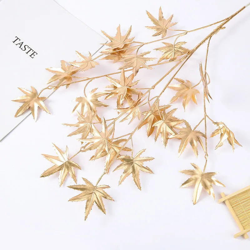 Gold plastic Persian eucalyptus and ginkgo leaf artificial flower arrangement for wedding decor