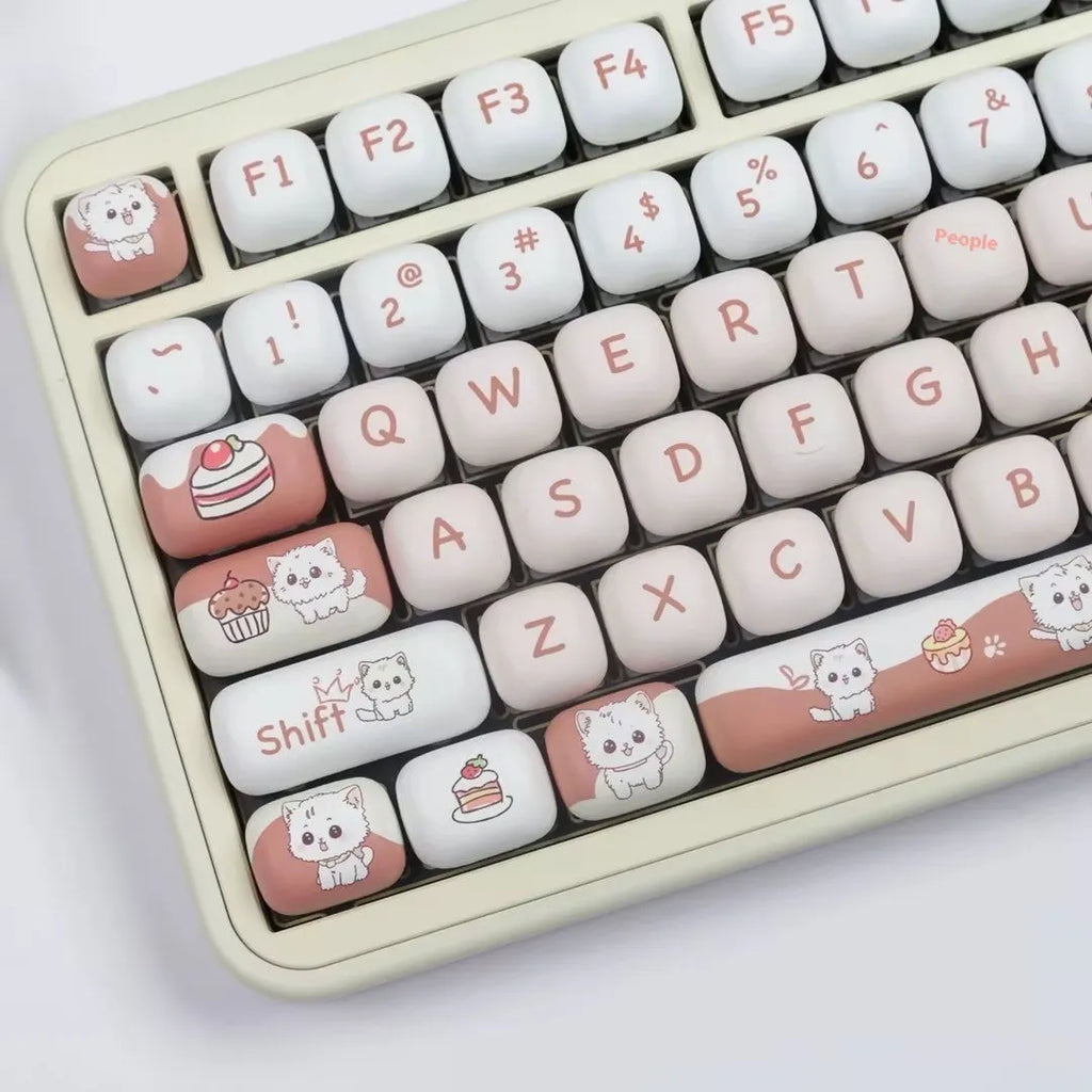 Dessert cat themed mechanical keyboard key caps with MOG round design in complete set