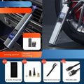 Compact black wireless car tyre inflator and vacuum cleaner with digital screen and LED light