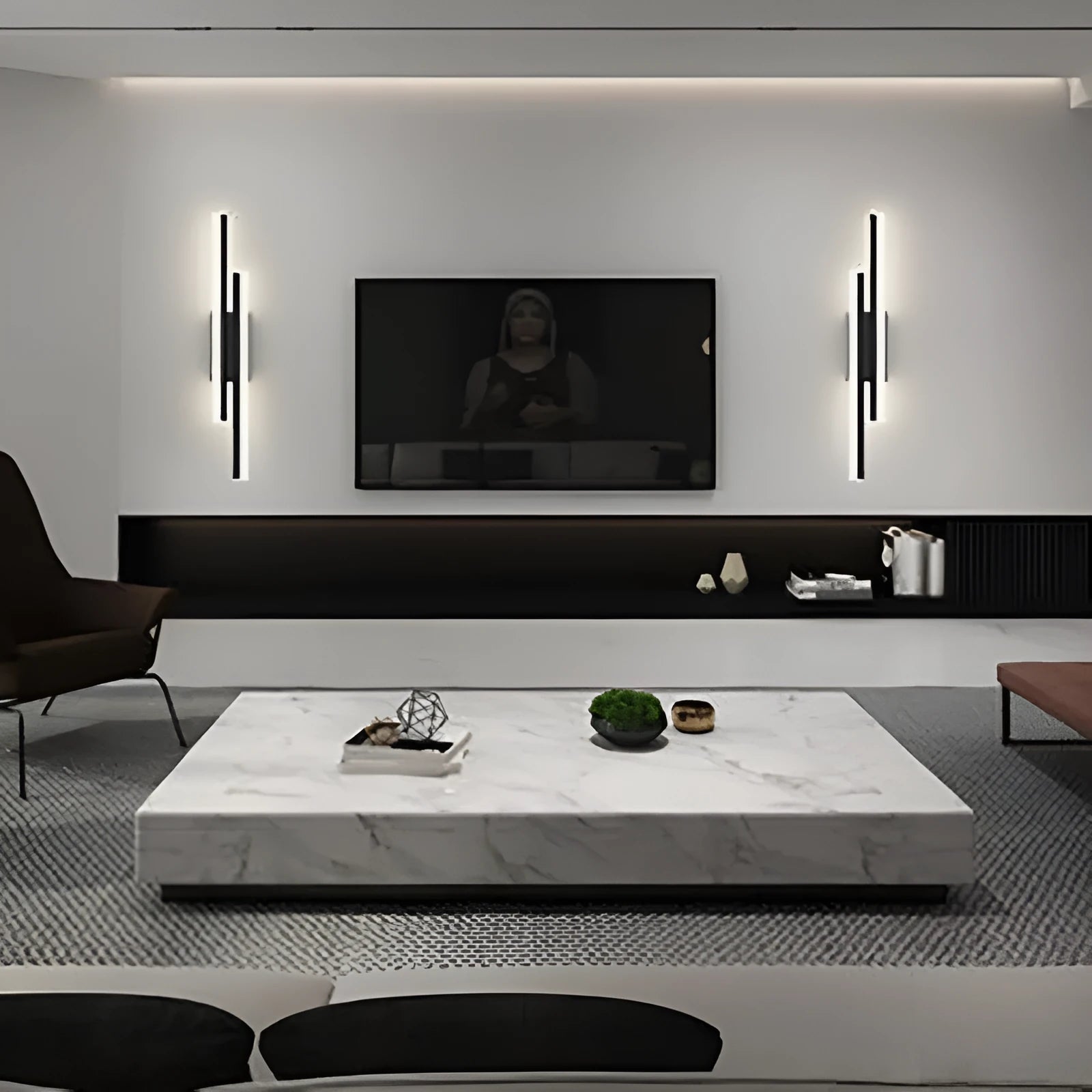 Modern Scandinavian minimalist LED wall light with acrylic shade in black or gold finish.