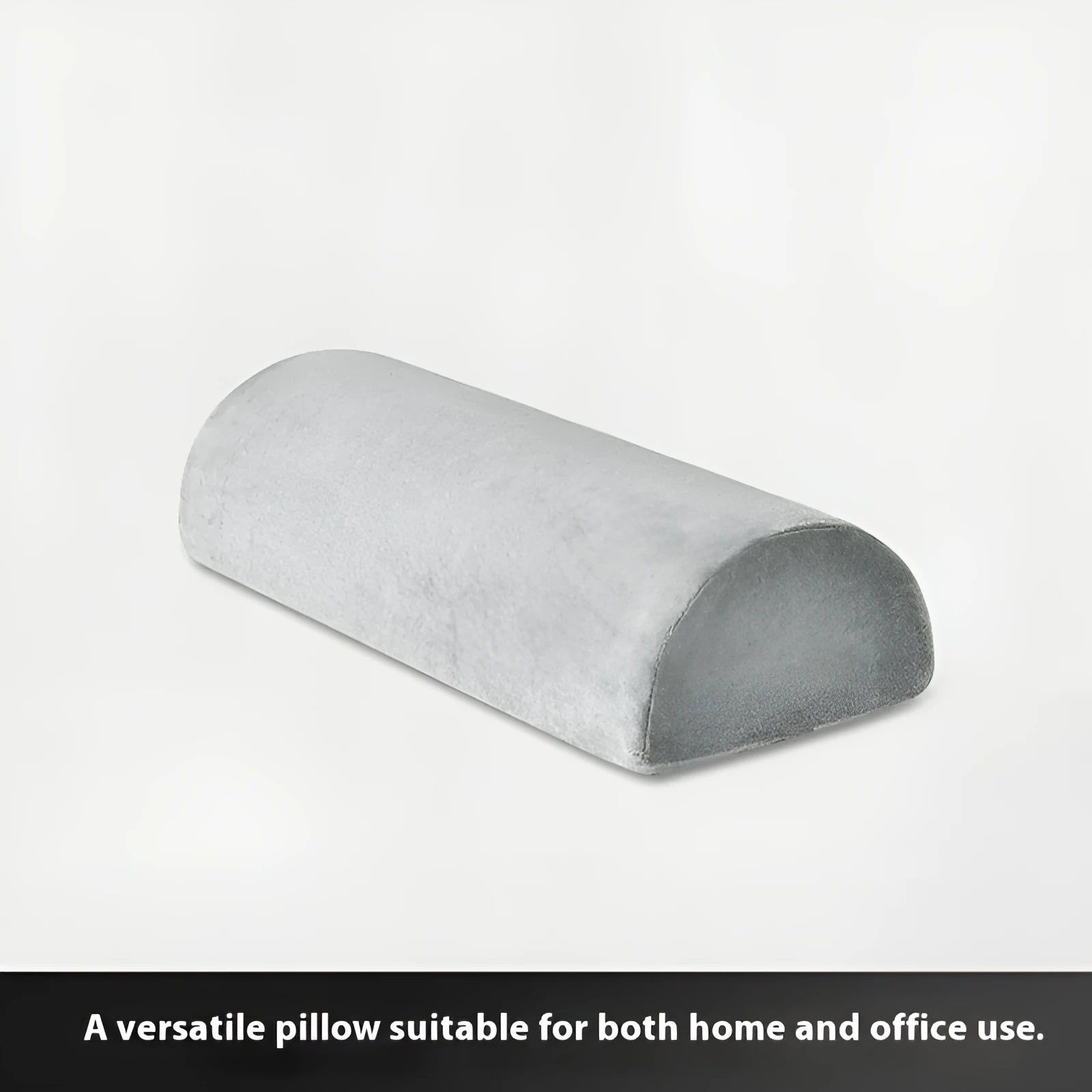 Gray crystal velvet half-cylinder foot pillow with memory foam, 42x18x10cm, on a desk